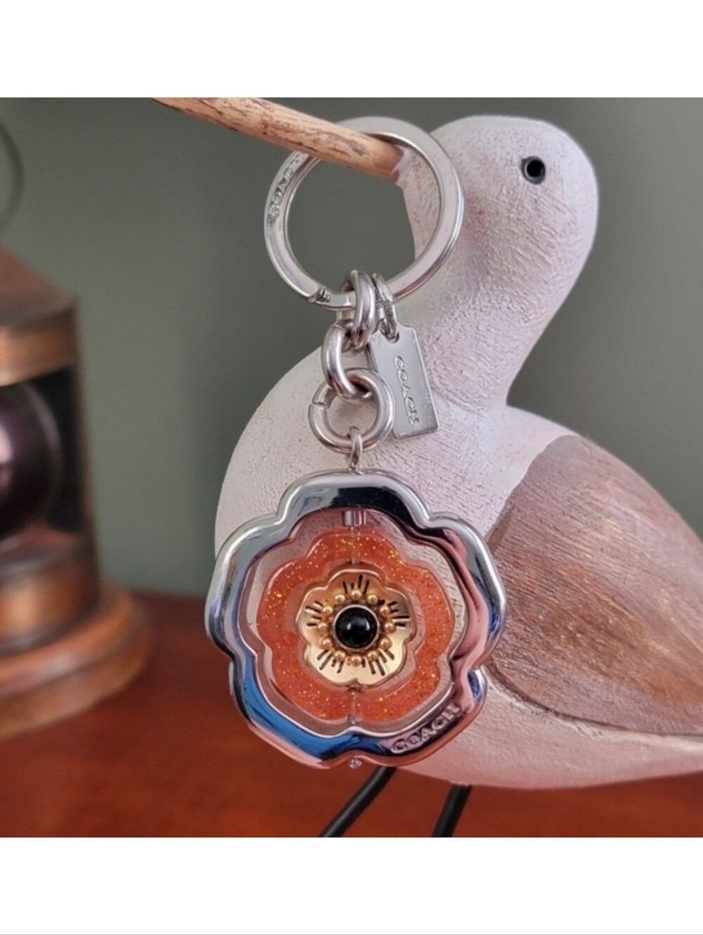 Coach 30711 Tea Rose Spinner Glitter Resin Bag Charm Keychain